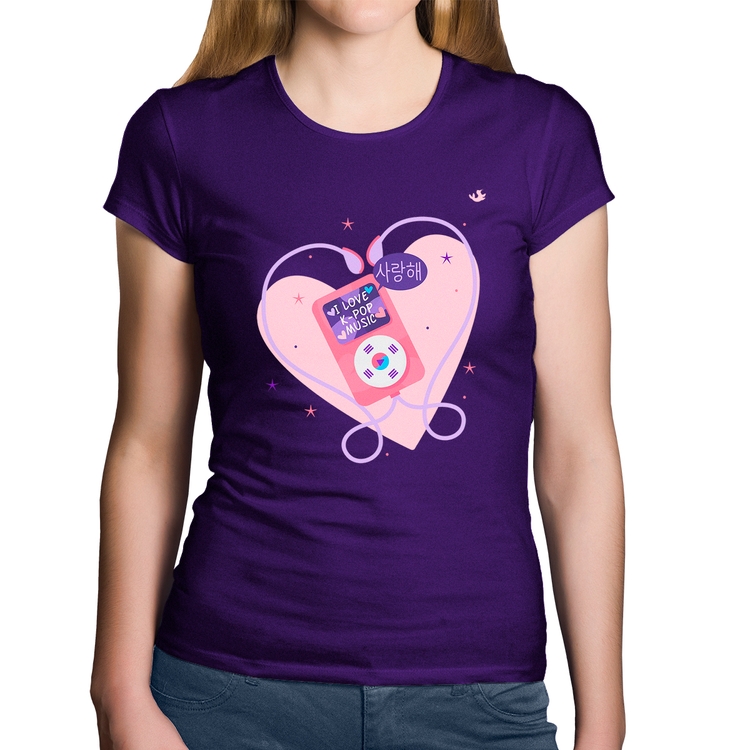 Baby Look Algodão I love k-pop - Roxa