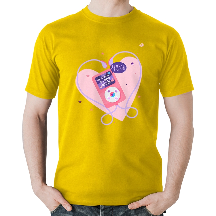 Camiseta Algodão I love k-pop - Amarela