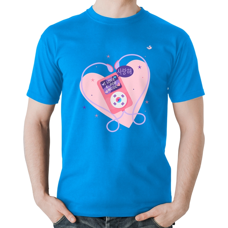 Camiseta Algodão I love k-pop - Azul