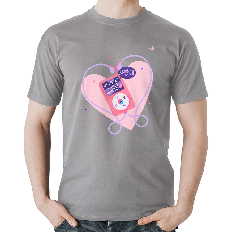Camiseta Algodão I love k-pop - Cinza