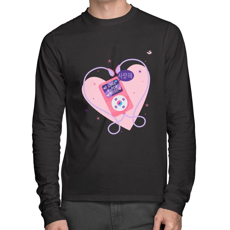 Camiseta Algodão I love k-pop Manga Longa