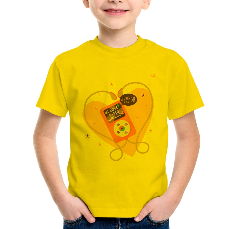 Camiseta Infantil I love k-pop - Amarela