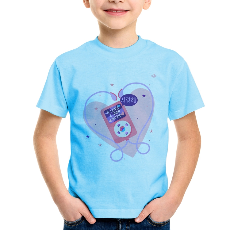 Camiseta Infantil I love k-pop - Azul Bebê