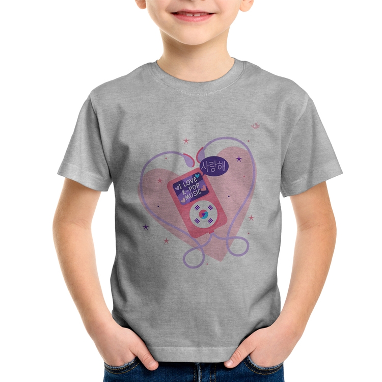 Camiseta Infantil I love k-pop - Cinza