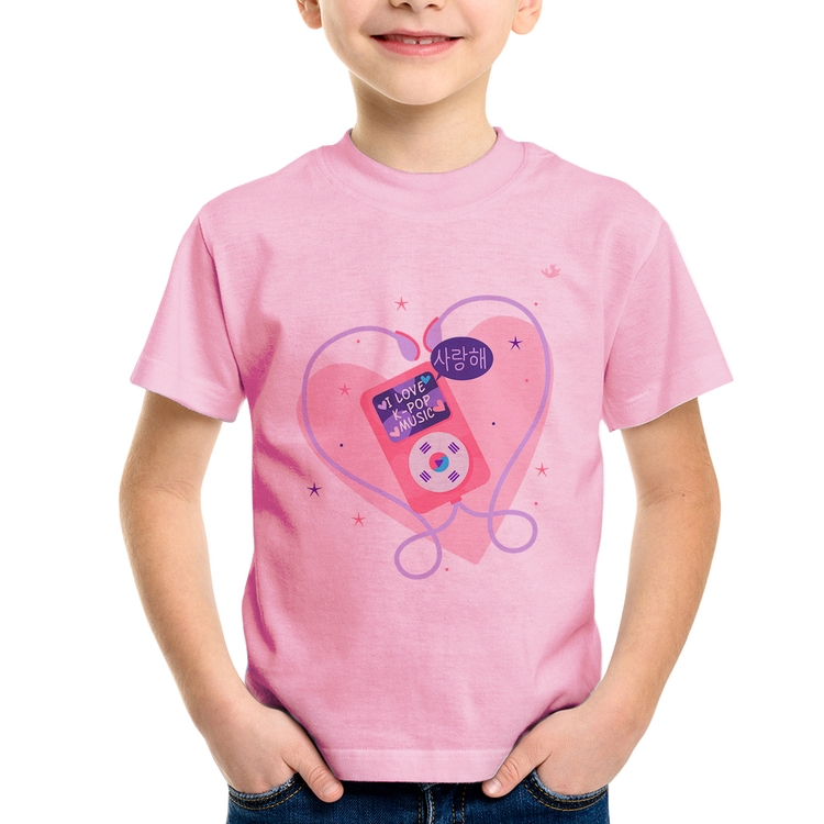 Camiseta Infantil I love k-pop - Rosa Bebê