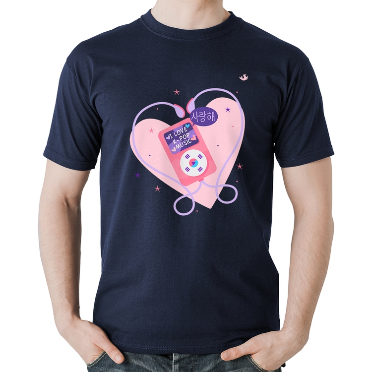 Camiseta Algodão I love k-pop - Marinho