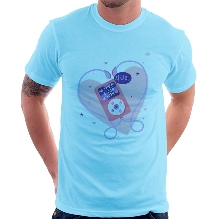 Camiseta I love k-pop - Azul Bebê