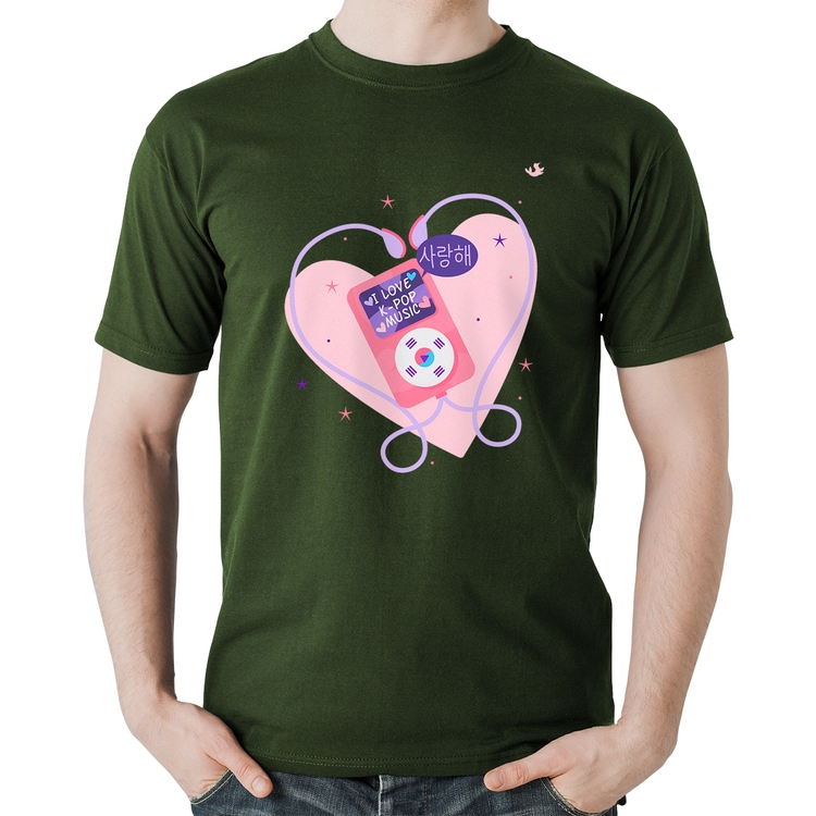 Camiseta Algodão I love k-pop - Musgo