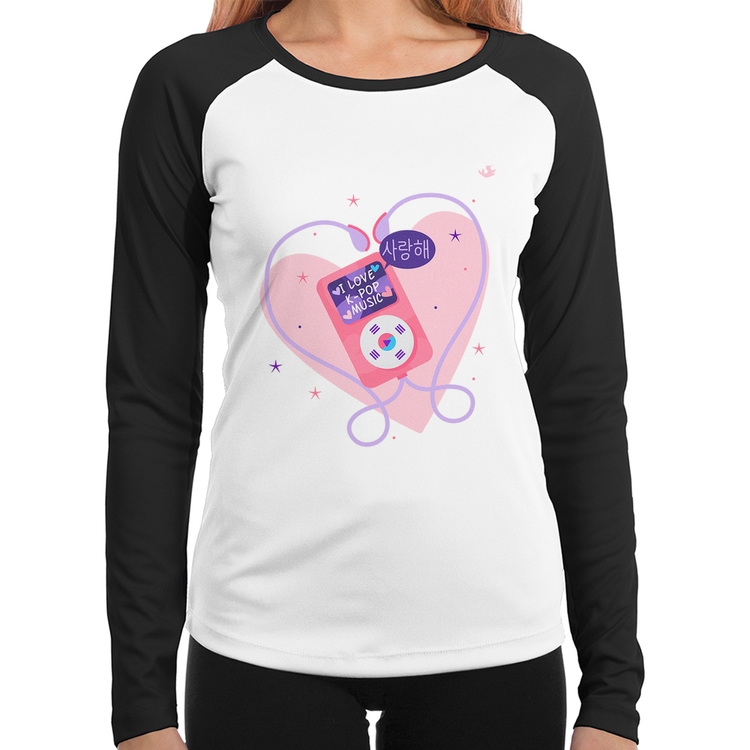 Baby Look Raglan I love k-pop Manga Longa