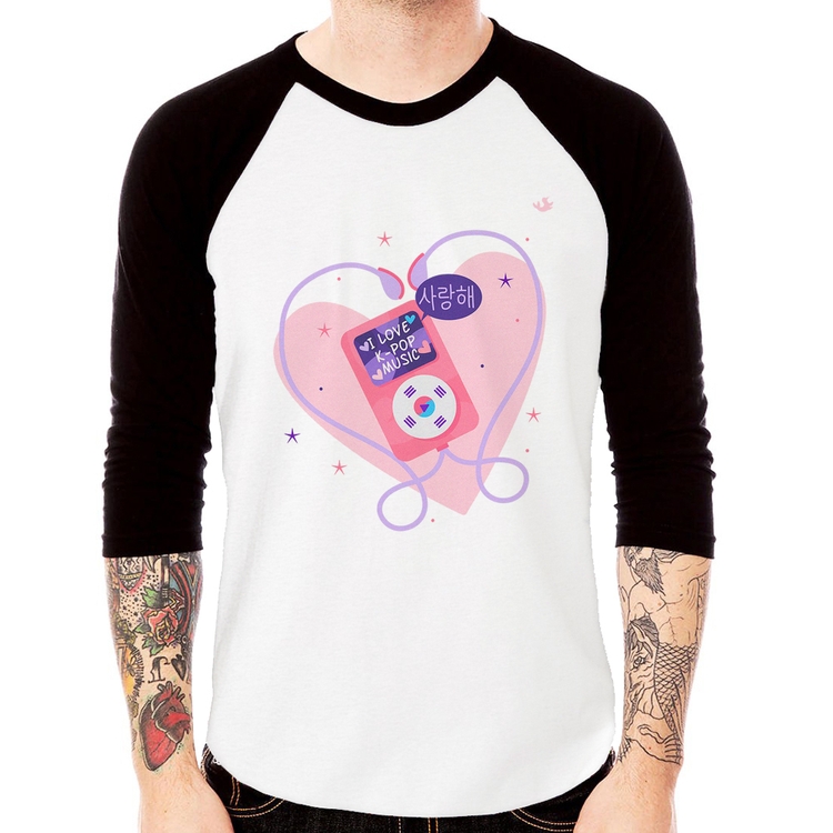 Camiseta Raglan I love k-pop Manga 3/4