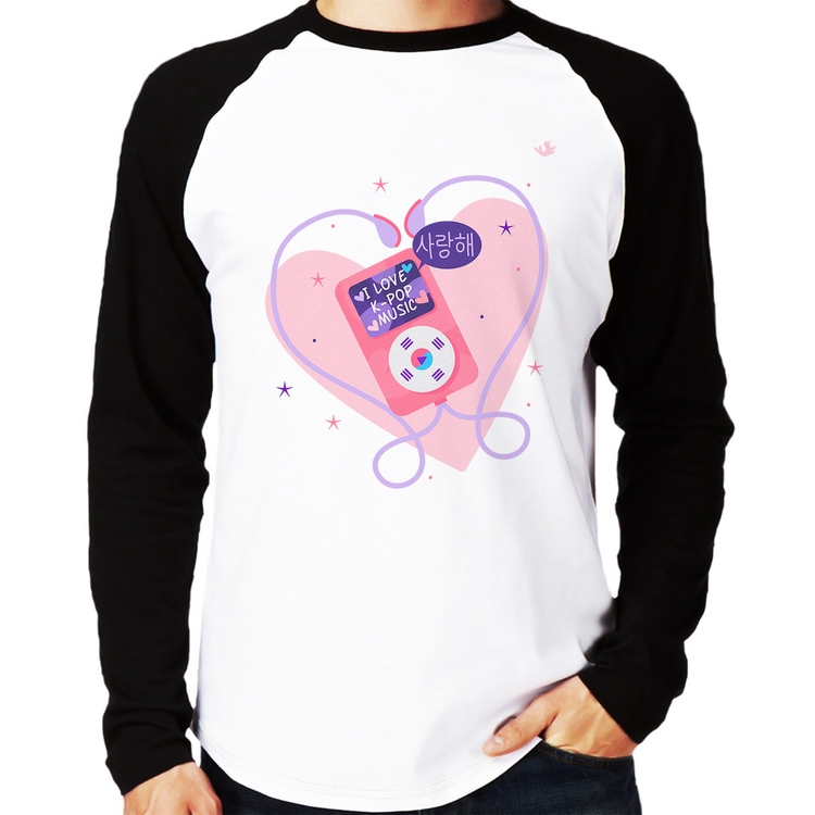 Camiseta Raglan I love k-pop Manga Longa