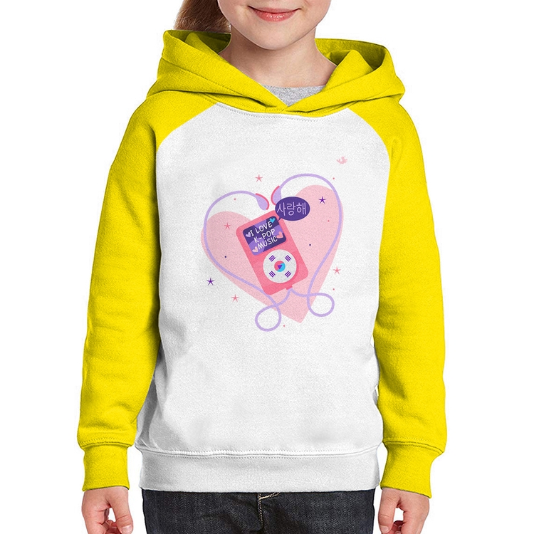 Moletom Infantil I love k-pop - Branco/Amarelo