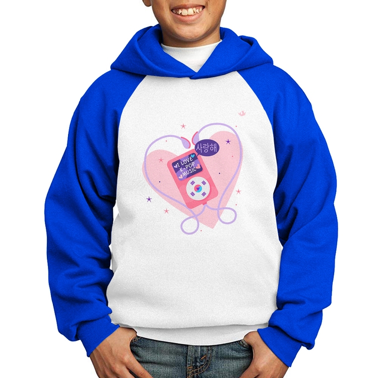 Moletom Infantil I love k-pop - Branco/Azul