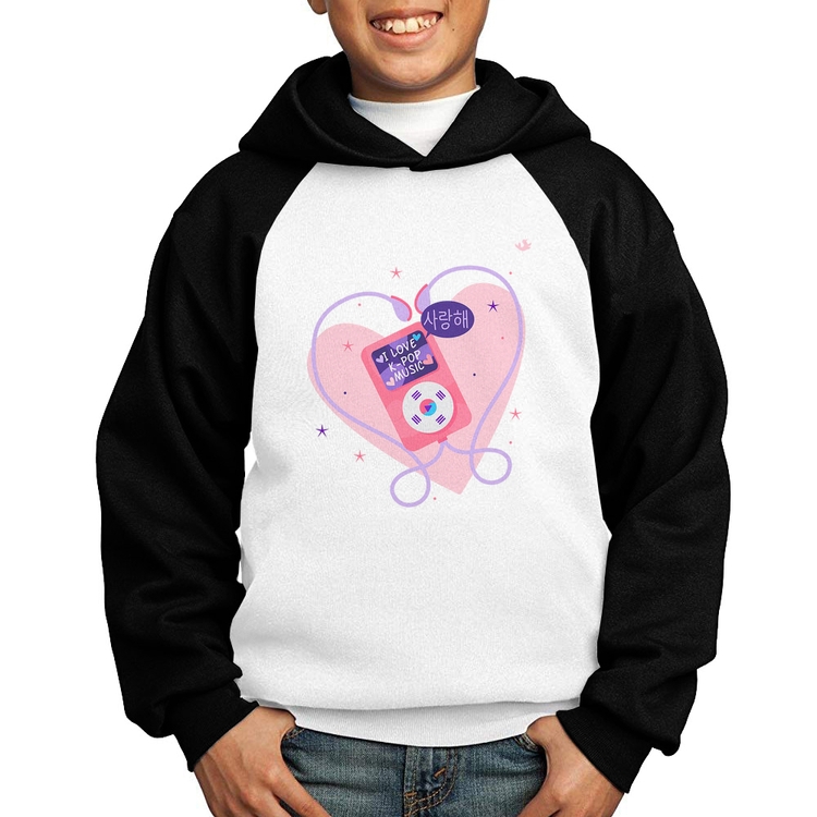 Moletom Infantil I love k-pop - Branco/Preto