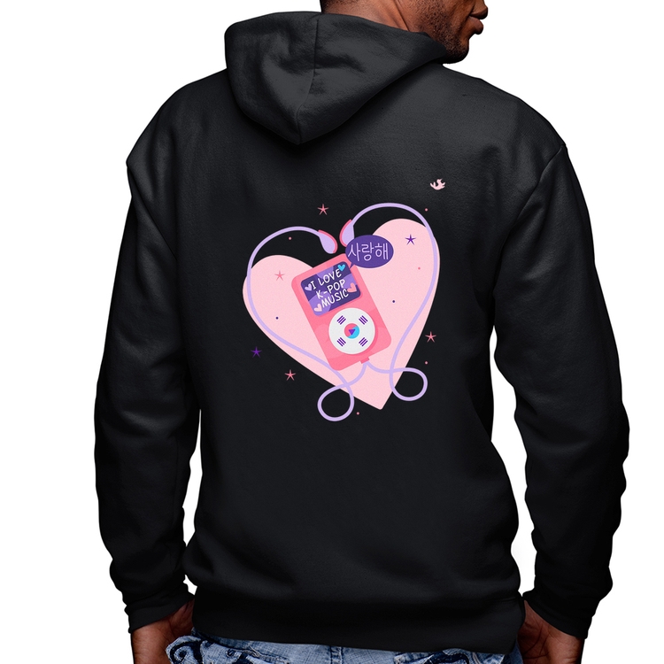 Blusa Moletom I love k-pop Masculina com Capuz e Zíper