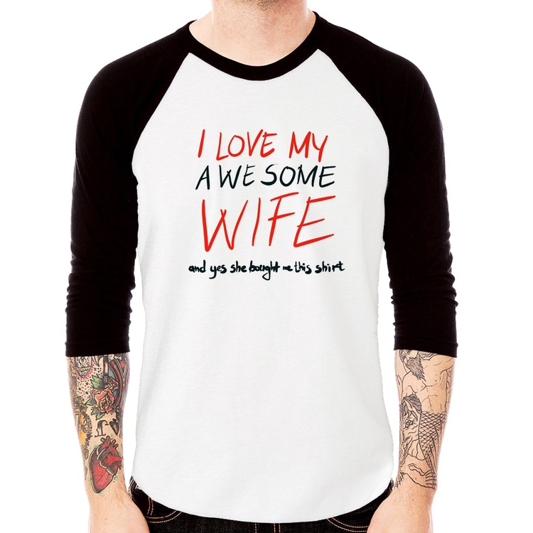 Camiseta Raglan I Love My Awesome Wife   Manga 3/4