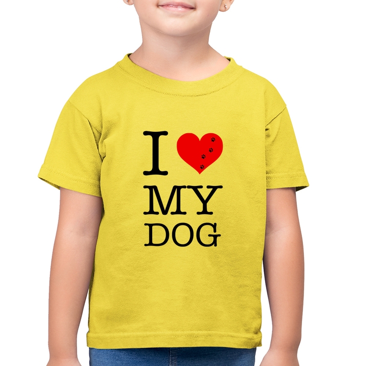 Camiseta Algodão Infantil I love My Dog - Amarelo Canário
