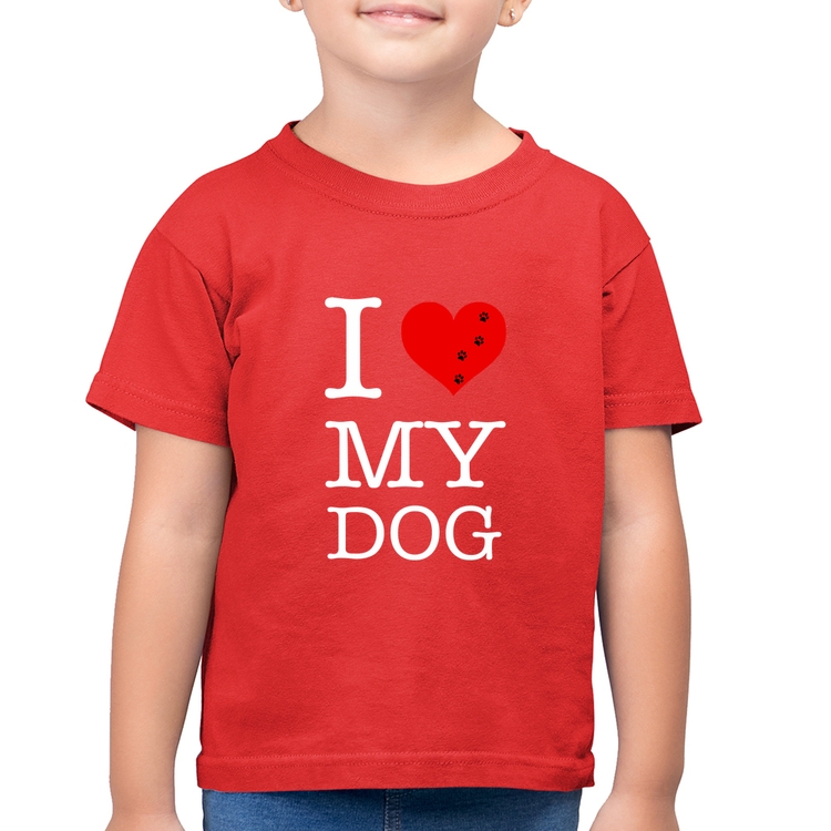 Camiseta Algodão Infantil I love My Dog - Vermelha