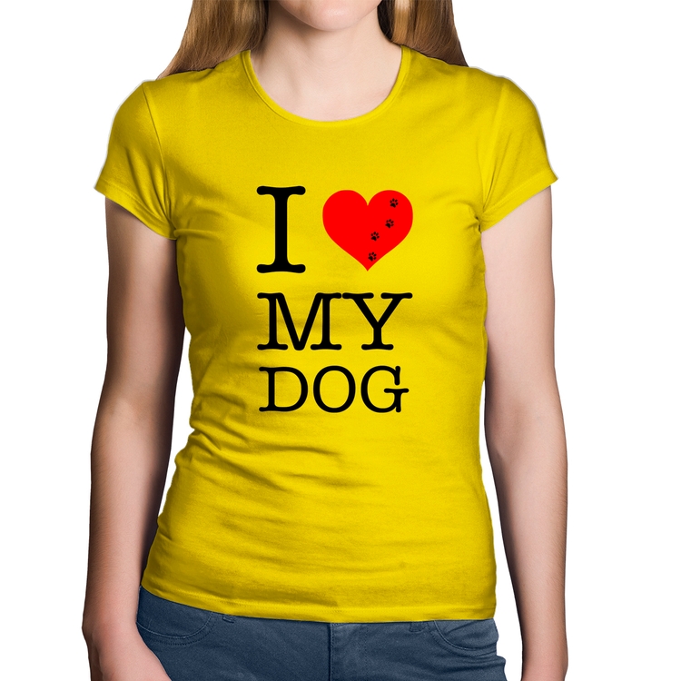 Baby Look Algodão I love My Dog - Amarela