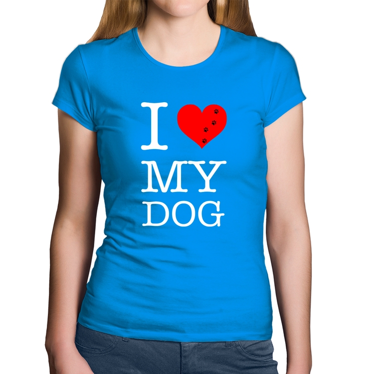 Baby Look Algodão I love My Dog - Azul