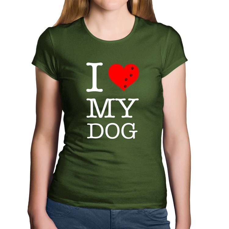 Baby Look Algodão I love My Dog - Musgo