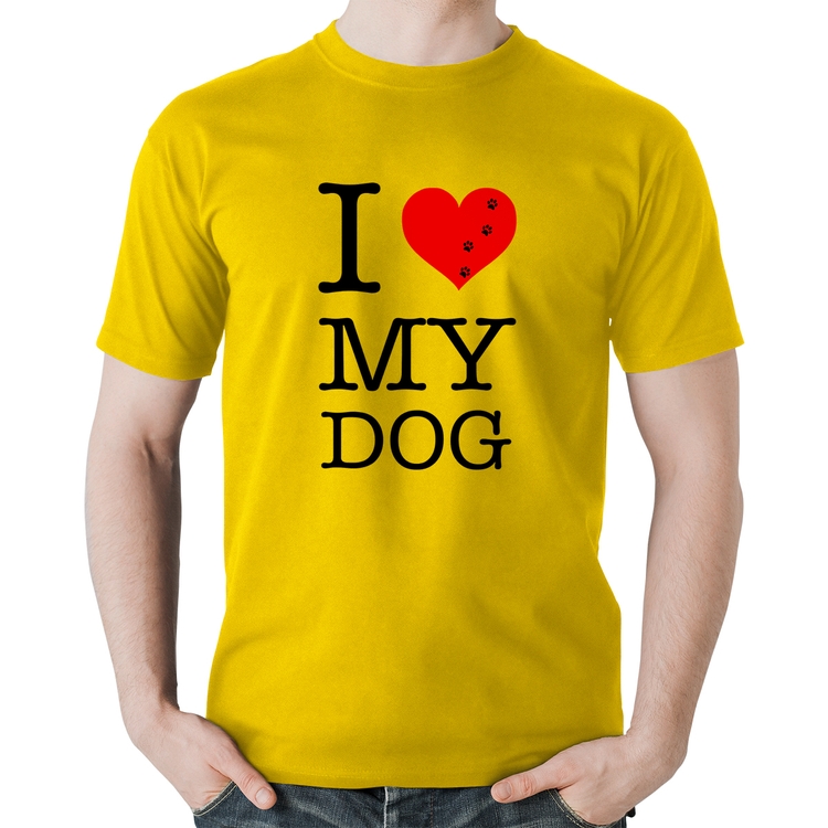Camiseta Algodão I love My Dog - Amarela