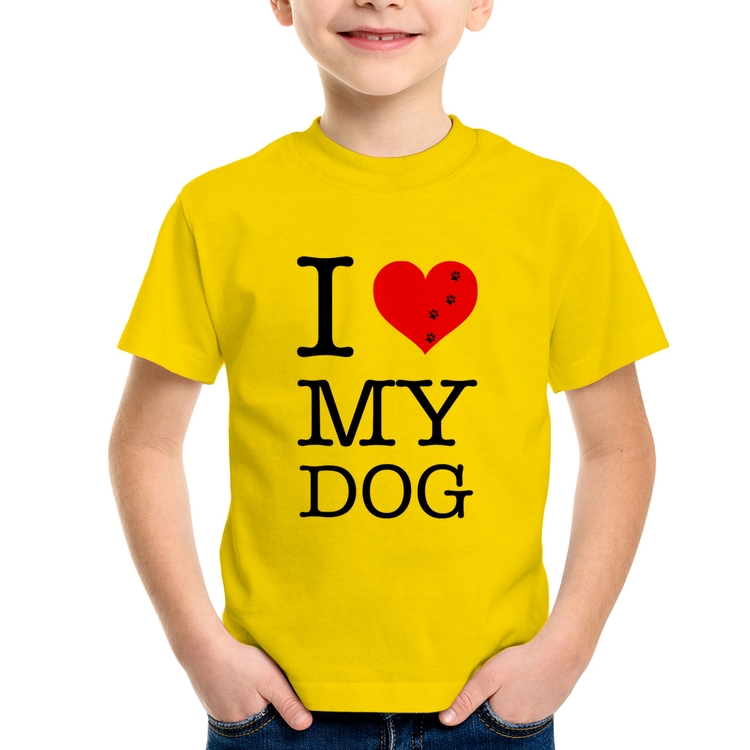 Camiseta Infantil I love My Dog - Amarela