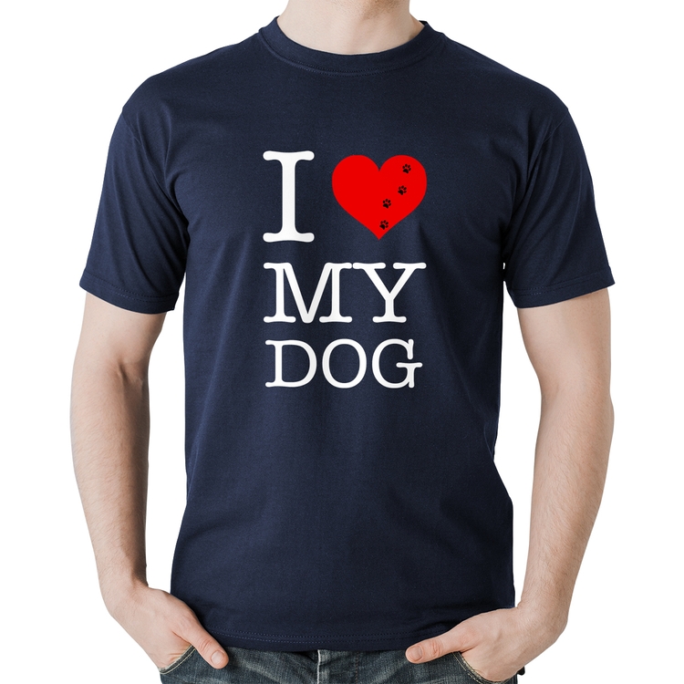 Camiseta Algodão I love My Dog - Marinho