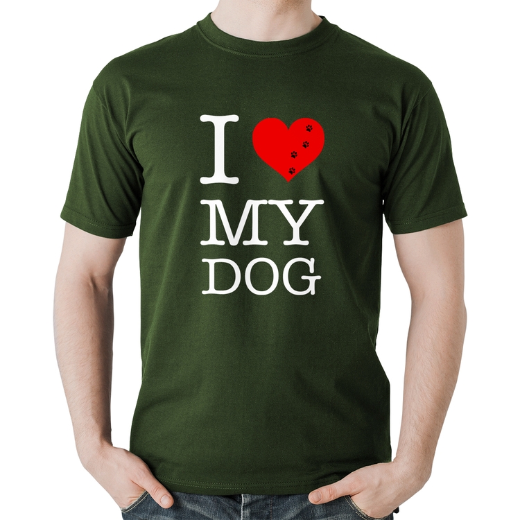 Camiseta Algodão I love My Dog - Musgo