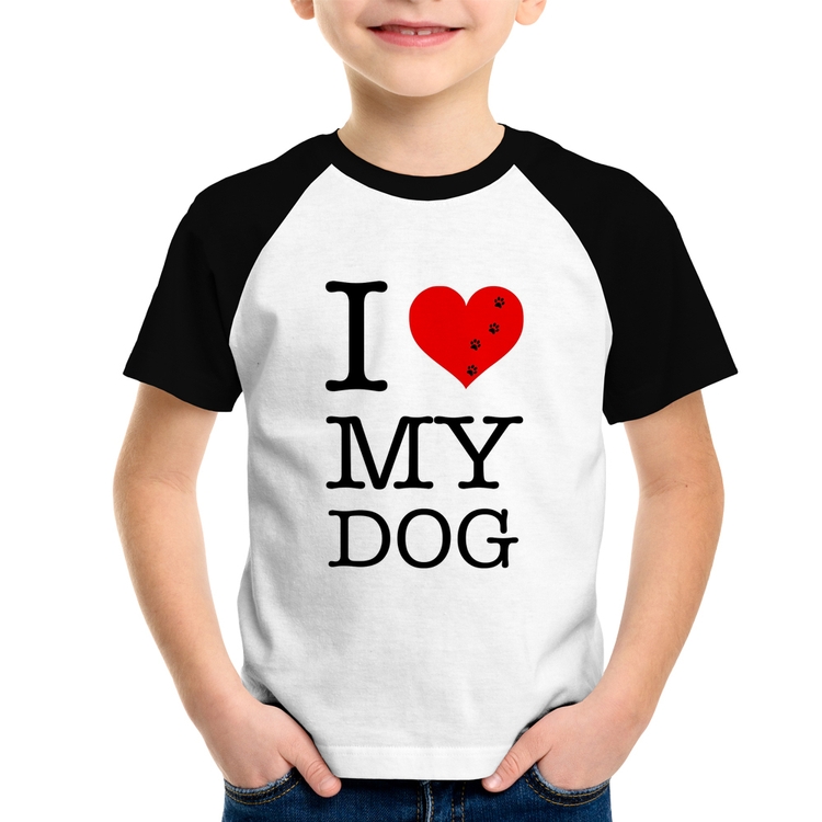 Camiseta Raglan Infantil I love My Dog