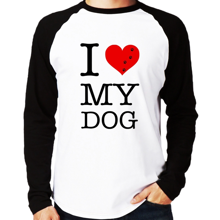 Camiseta Raglan I love My Dog Manga Longa