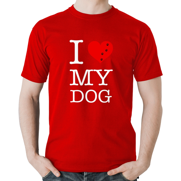 Camiseta Algodão I love My Dog - Vermelha