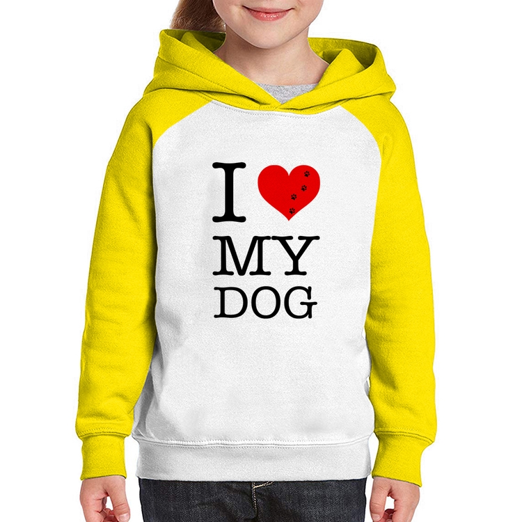 Moletom Infantil I love My Dog - Branco/Amarelo