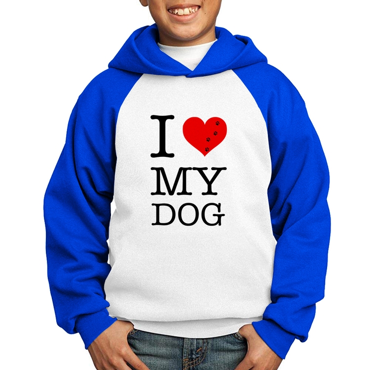 Moletom Infantil I love My Dog - Branco/Azul