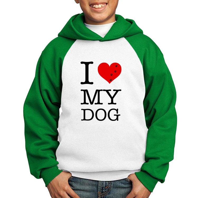 Moletom Infantil I love My Dog - Branco/Verde