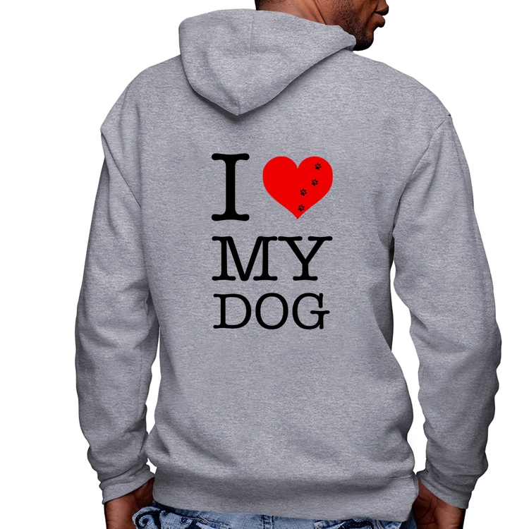 Blusa Moletom I love My Dog Masculina com Capuz e Zíper - Mescla