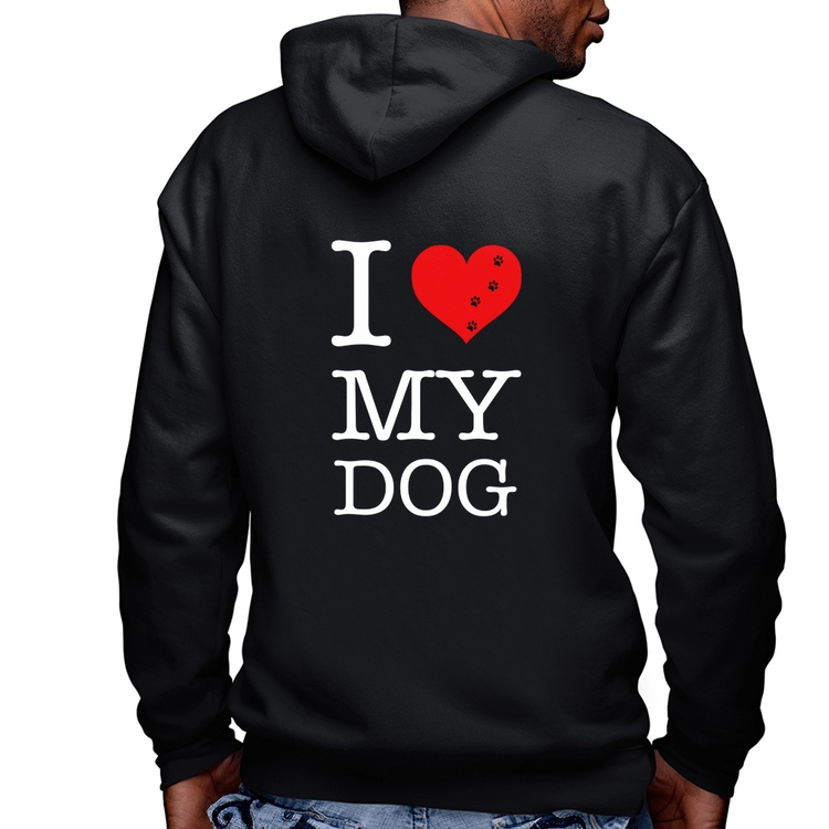 Blusa Moletom I love My Dog Masculina com Capuz e Zíper