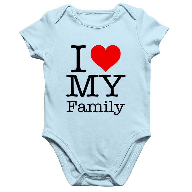 Body Bebê Algodão I Love My Family - Azul Bebê