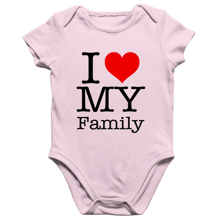 Body Bebê Algodão I Love My Family - Rosa Bebê