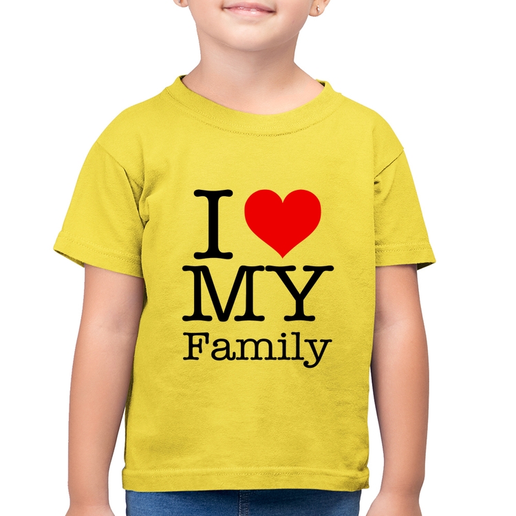 Camiseta Algodão Infantil I Love My Family - Amarelo Canário