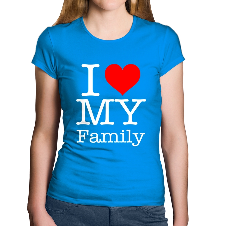 Baby Look Algodão I Love My Family - Azul