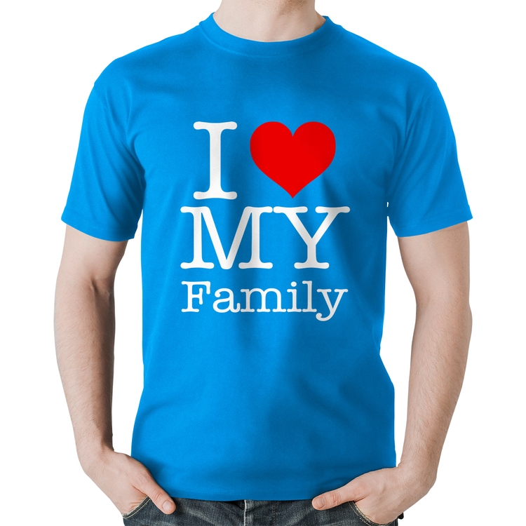 Camiseta Algodão I Love My Family - Azul