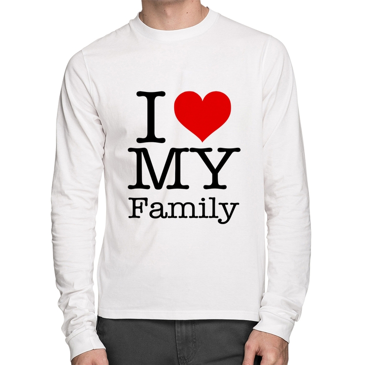 Camiseta Algodão I Love My Family Manga Longa - Branca