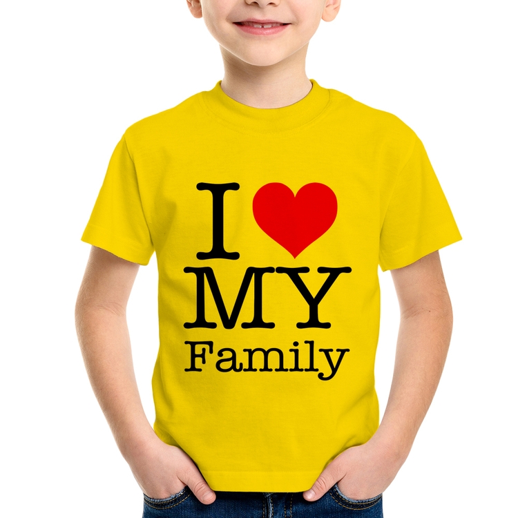 Camiseta Infantil I Love My Family - Amarela