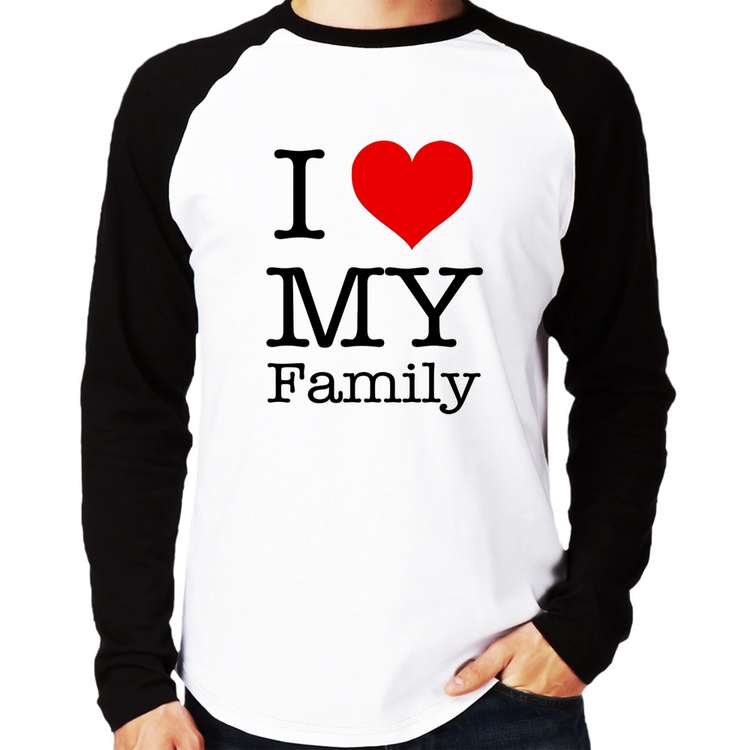 Camiseta Raglan I Love My Family Manga Longa