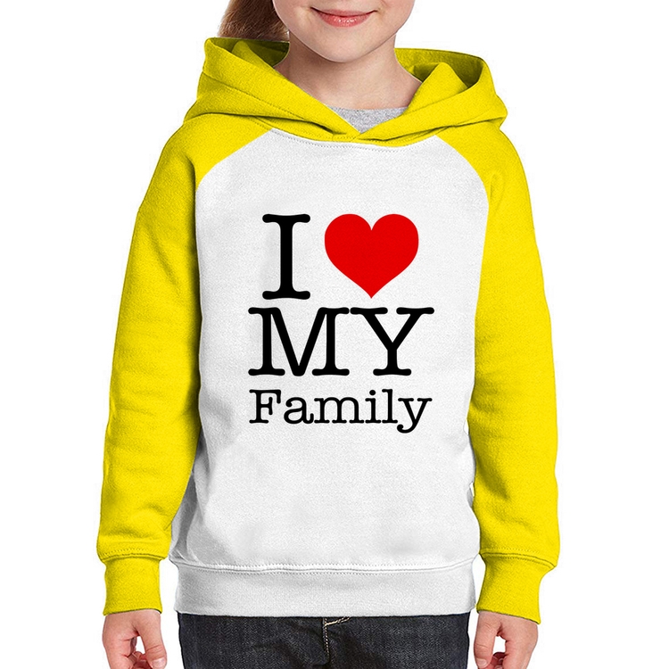 Moletom Infantil I Love My Family - Branco/Amarelo