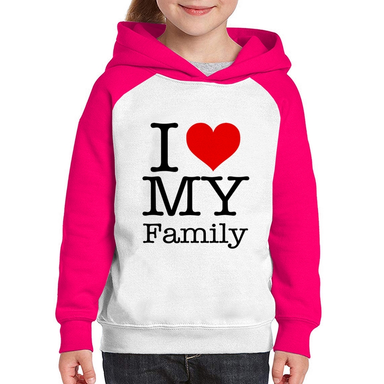 Moletom Infantil I Love My Family - Branco/Rosa