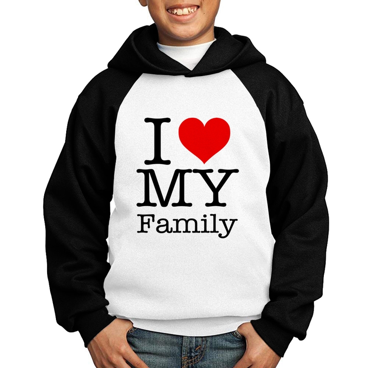Moletom Infantil I Love My Family - Branco/Preto