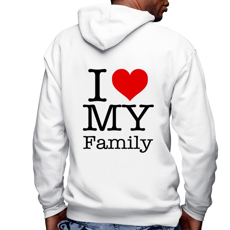 Blusa Moletom I Love My Family Masculina com Capuz e Zíper - Branca