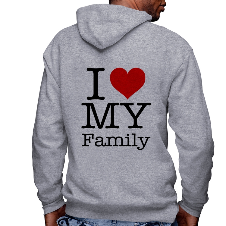 Blusa Moletom I Love My Family Masculina com Capuz e Zíper - Mescla